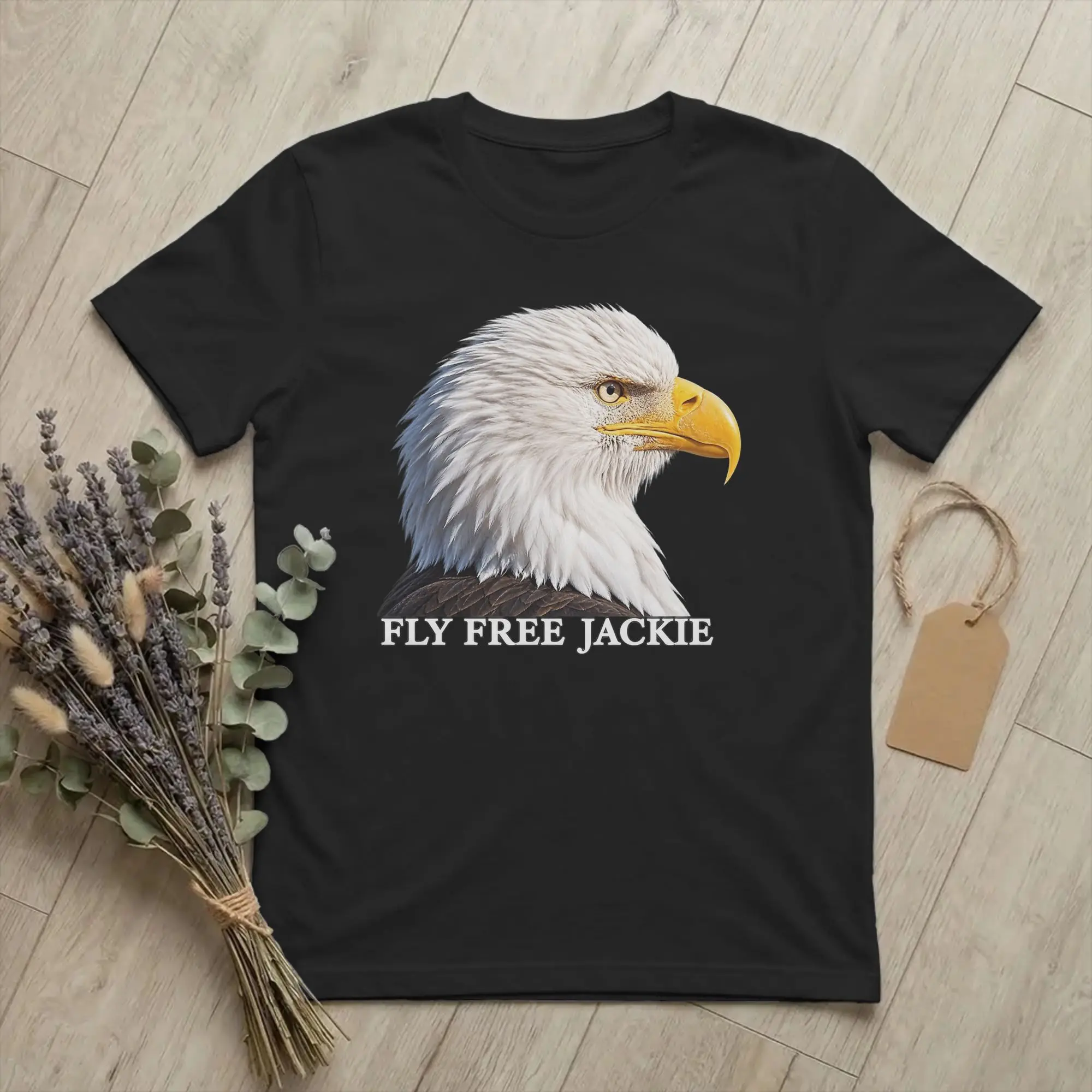Jackie Fly Free Jackiethe Eagle  gift for Birder T Shirt Men Cotton Funny T-Shirts Round Collar  Tee Shirt Short Sleeve Tops 6XL