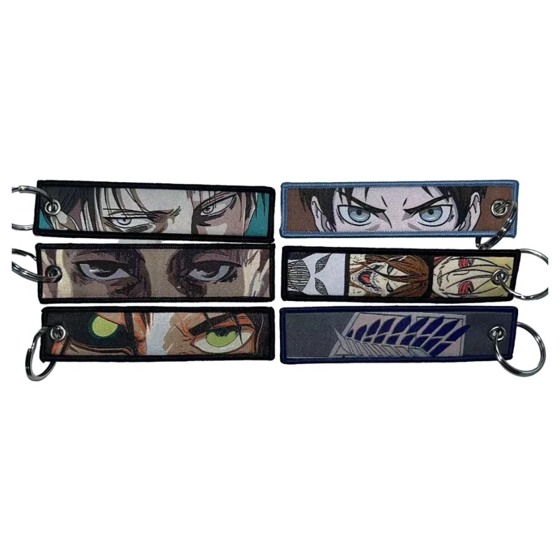 Anime giapponese Attack on Titan portachiavi per moto auto chiave Fobs portachiavi ricamo portachiavi per uomo donna accessori regalo