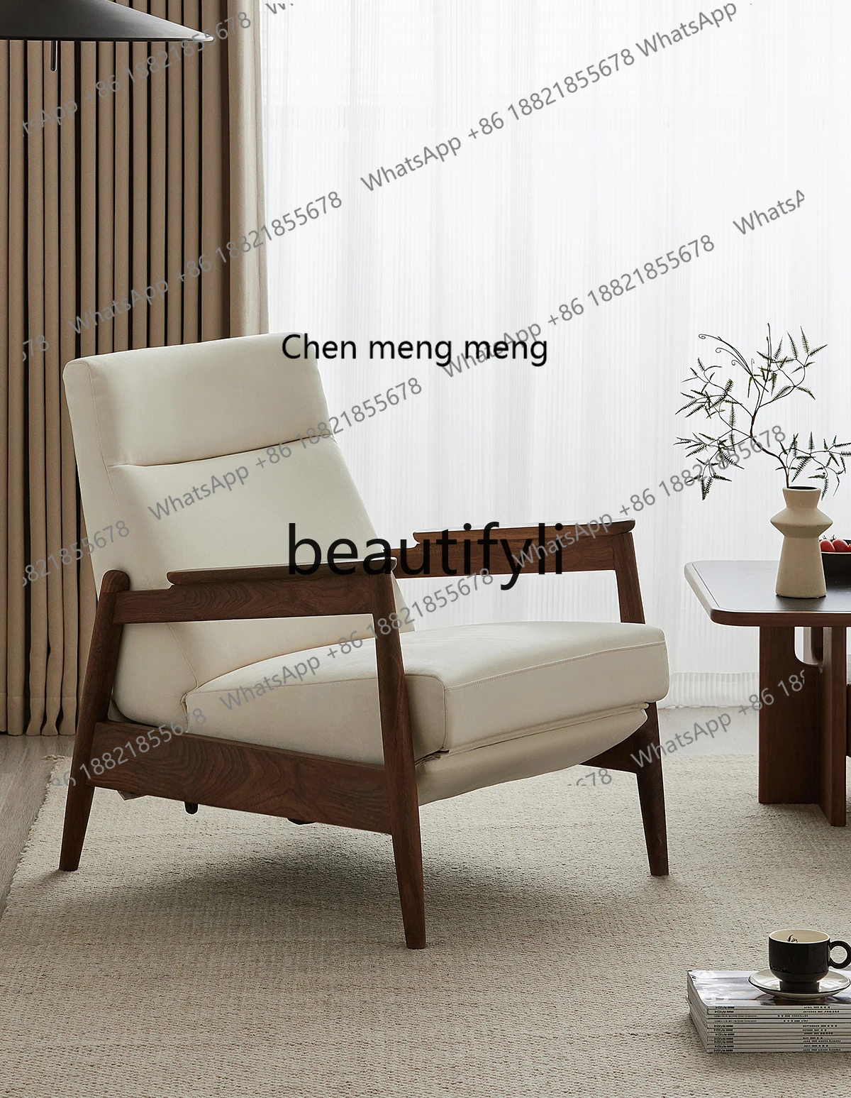 

Q178 Single sofa chair Nordic living room small apartment black walnut casual adjustable function armchair