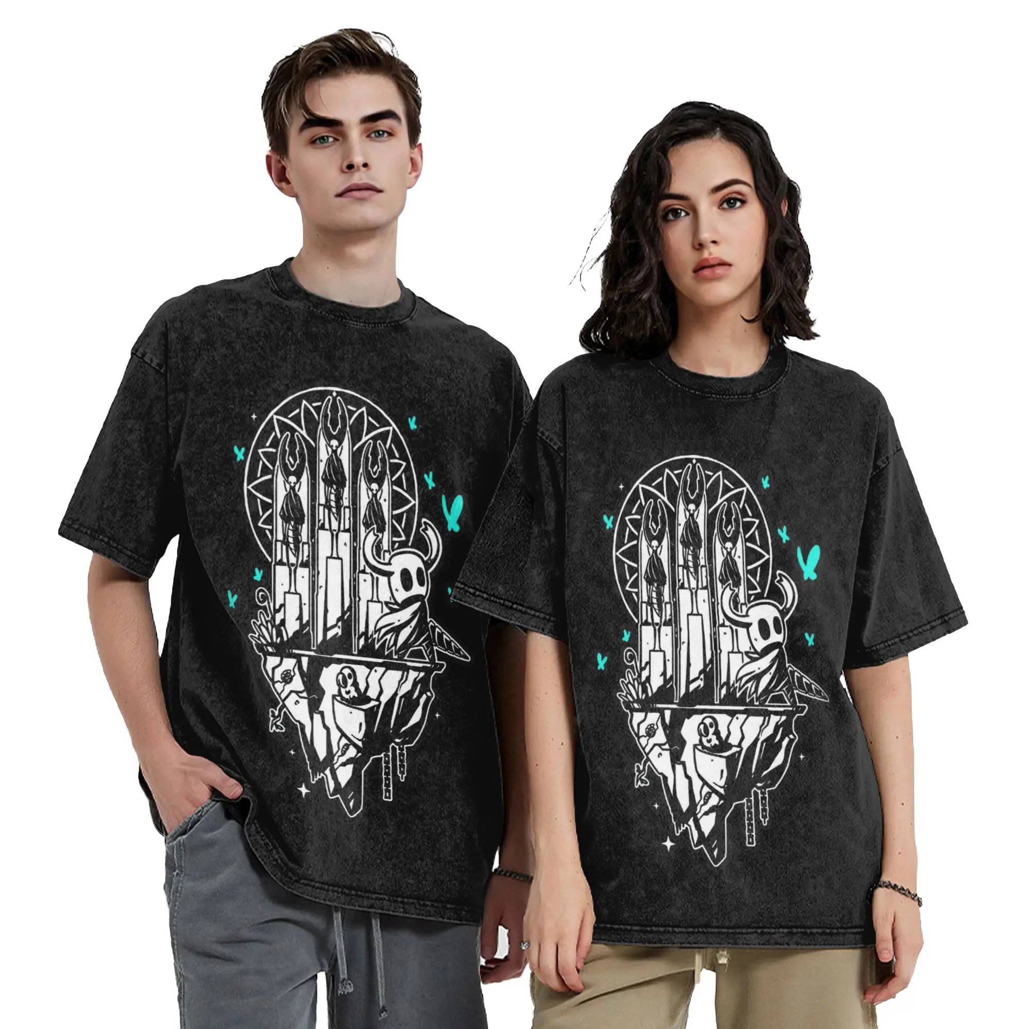 The Underground Bug Kingdom Hollow Knight Washed T Shirt Streetwear Hip Hop T-Shirt  Tee Shirt Men Women Short Sleeve Harajuku