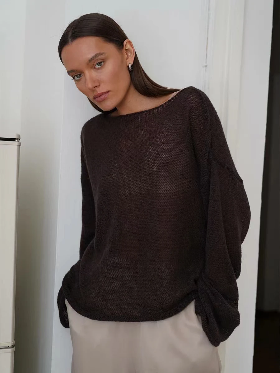 Elegant Vacation Style Crochet Knit Top Women New Sheer Loose Fit Long Sleeve Soft Breathable Chic Resort Wear Blouse