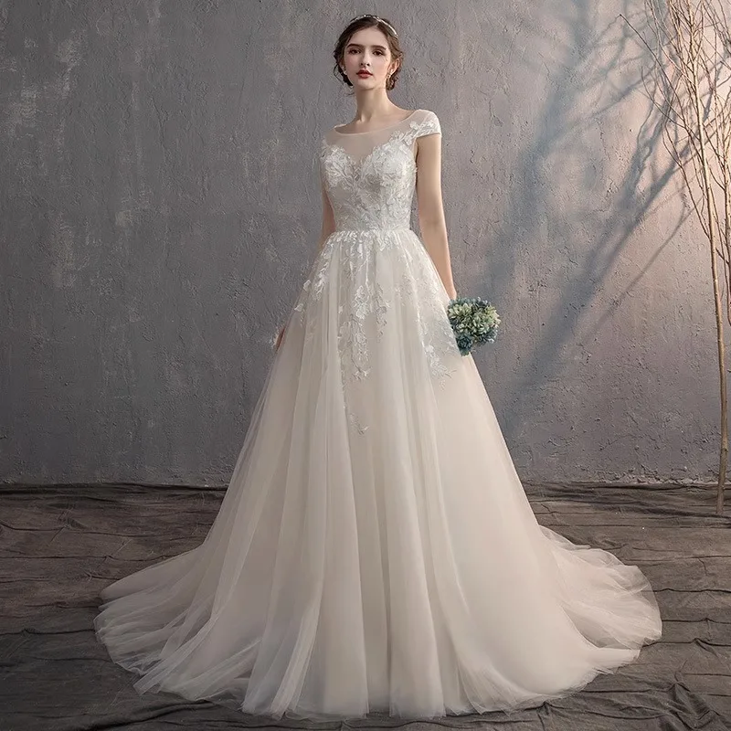 

Основное свадебное платье с хвостом, длинное платье высокого класса на бретелях, новинка 2025, без бретелек, стиль принцессы, простая темпераментная свадебная юбка-понг