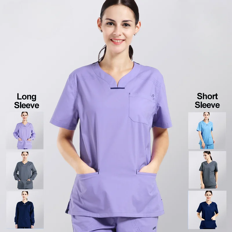 

ANNO Elasticity Cotton Spandex Body Nurse Uniform Female Scrubs Suit Hospital Paramedic Set Work Wear Short/Long Sleeves Clothes