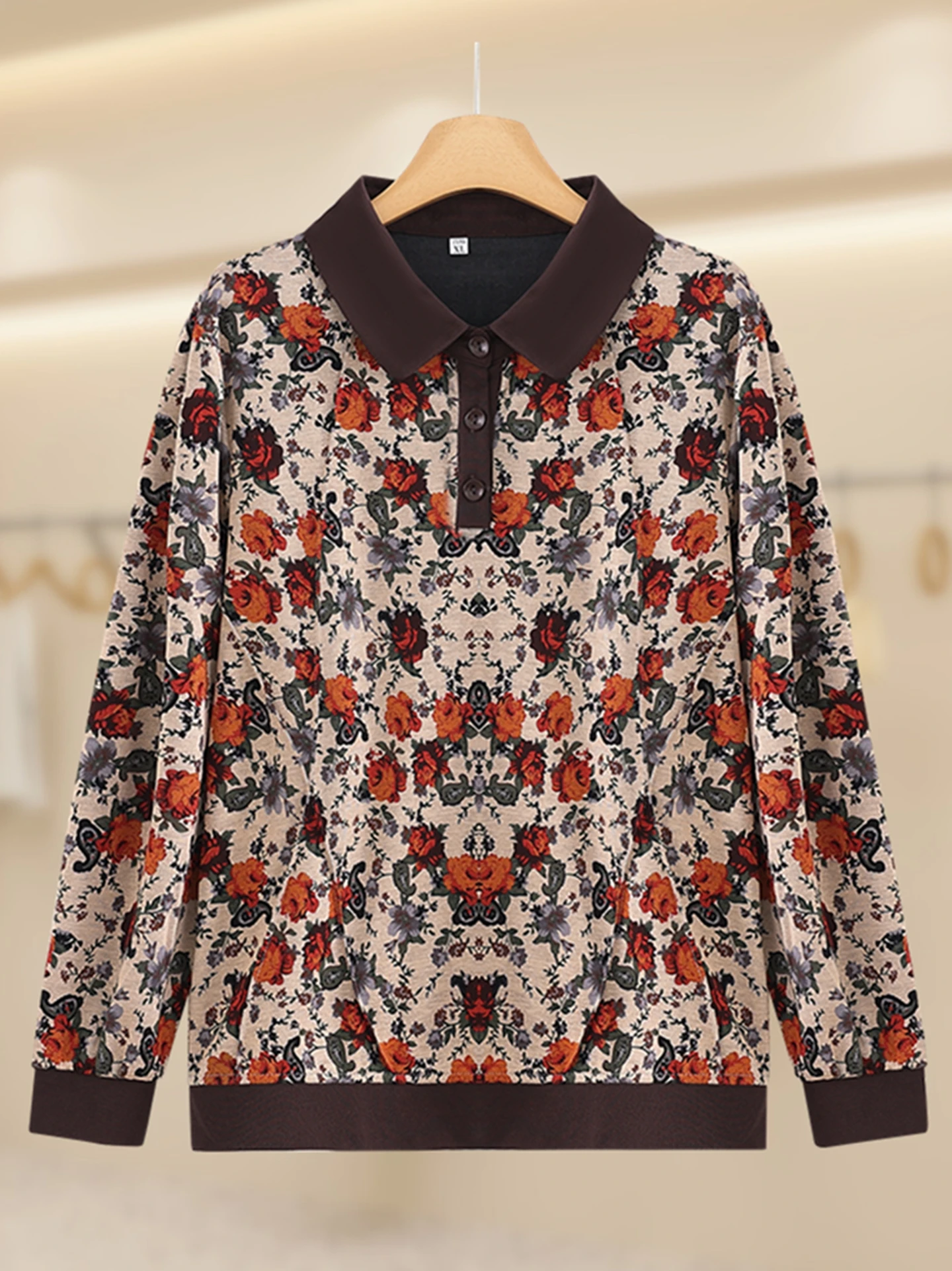 

Spring Autumn Long Sve T-irt for plus Size Women Loose Casual Flase irt Mom Clothes 50-59 Years Old