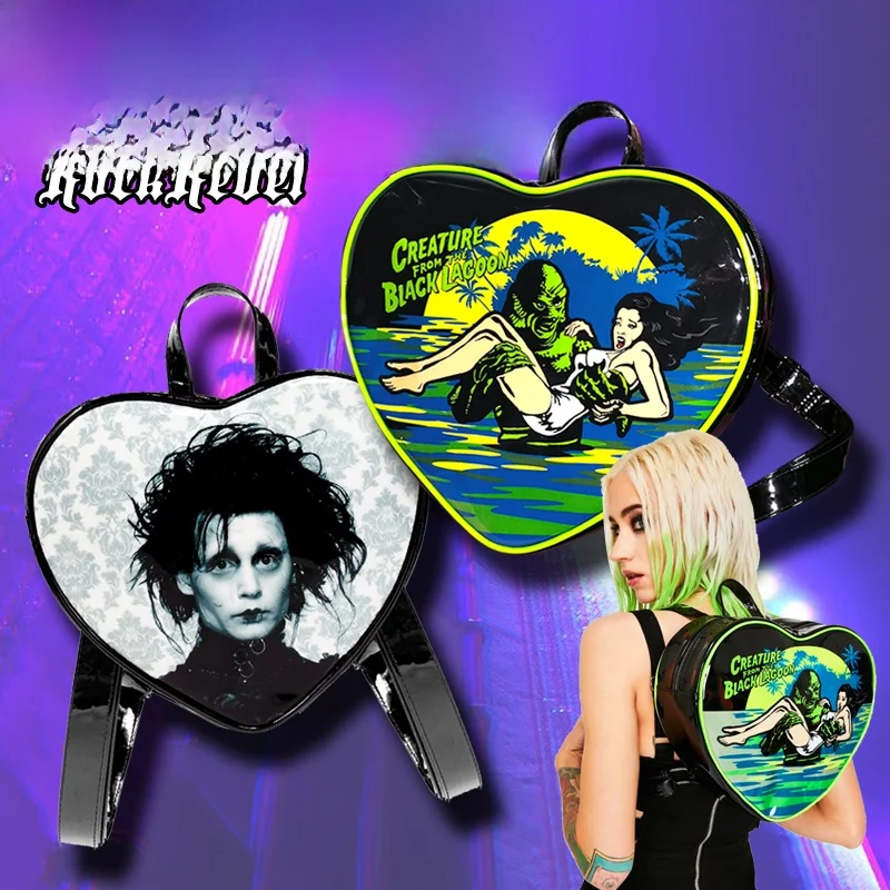 Rockrebel Punk Rock Heart Print Gothic Dark Small  Backpack Crossbody Bag British Style Unisex Shoulder Bag Daily Use