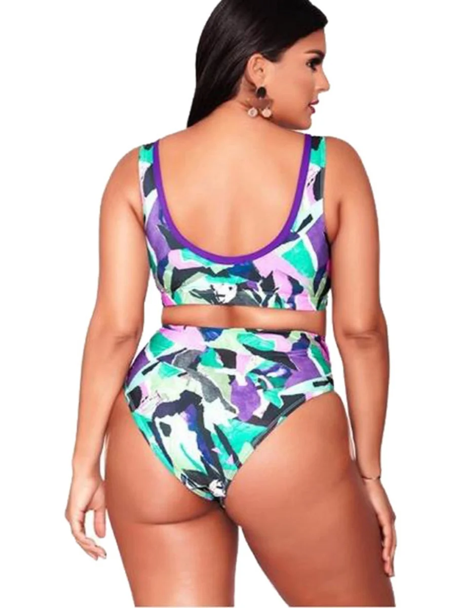 

New Women's Bikini Swimsuit with Chest Pad Print Separate Design Large Size Swimming Costume Triangular Sle No Steel Support