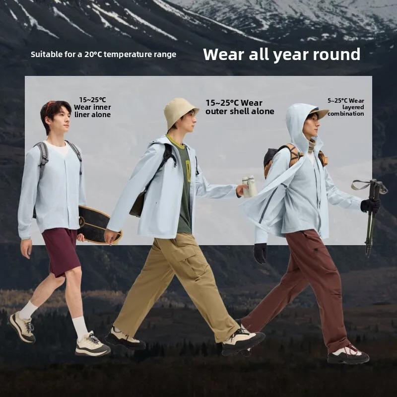 Banana Le Men's 3-in- Hydro-Fce Soft ell Jaet Outdoor Windproof Water-Resistant Warm Breathable Simple Design Casua...