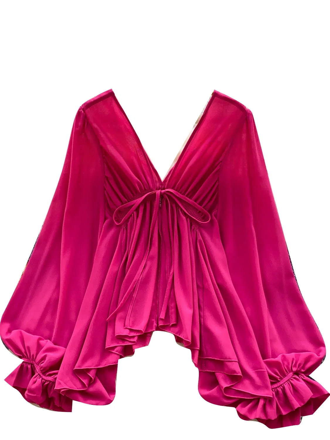 Vento suave sle v-ne lanterna sve fenda chiffon irt feminino solto ajuste fino outono faionable topo botão longo sve