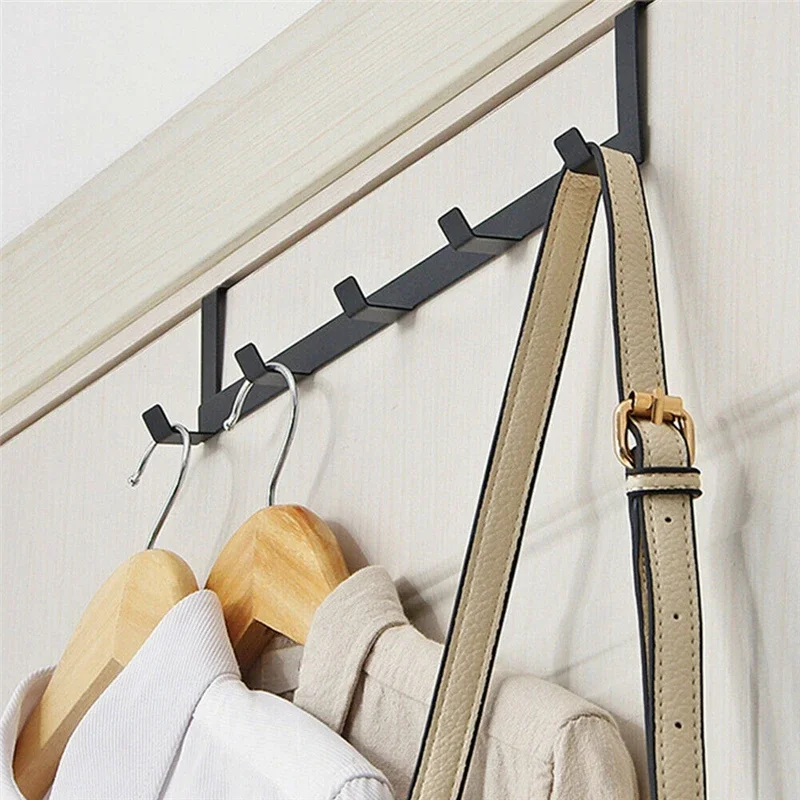 Hooks Over The Door 5 Hooks Home Key Hanging Storage Rack Clothes Coat Hat Towel Hanger Organizer Bathroom Kitchen Accessories