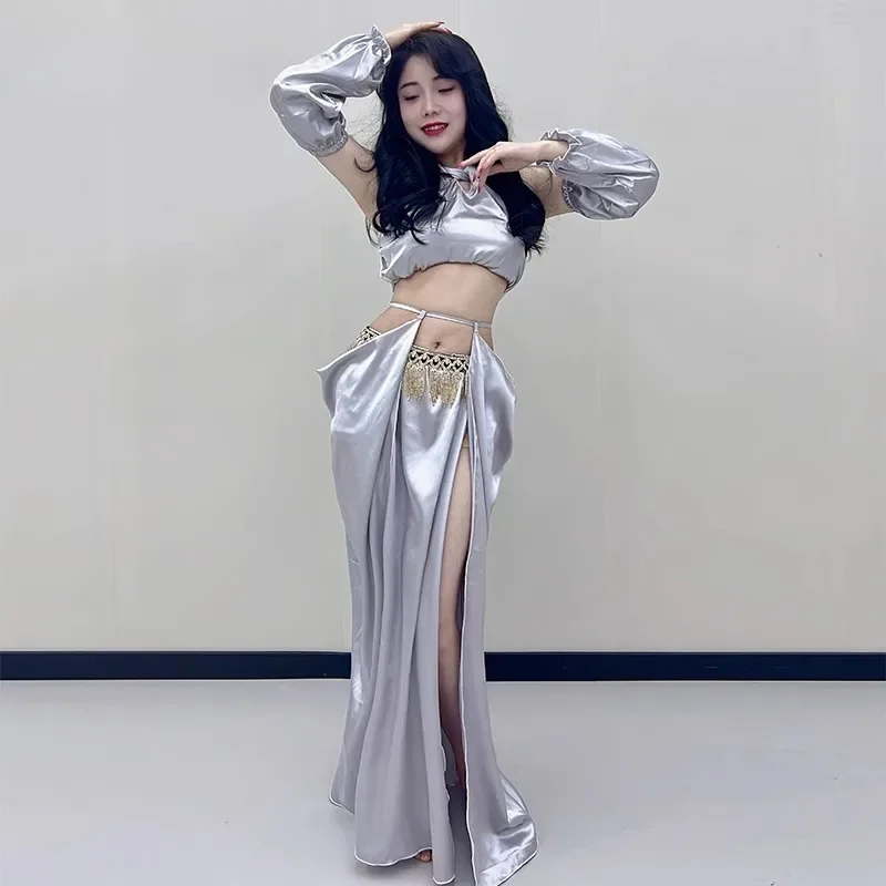 customized belly dance costumes performance clothing exotic high-end sexy training suit set for women top skirt lantern sleeves