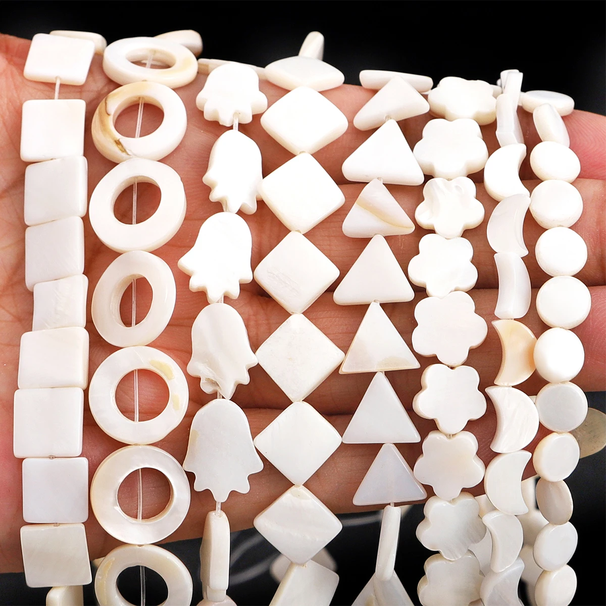 Natural White Shell Beads Mother of Pearl Love Heart Cross Star Moon Round Spacer Beads For Jewelry Making DIY Bracelet Handmade
