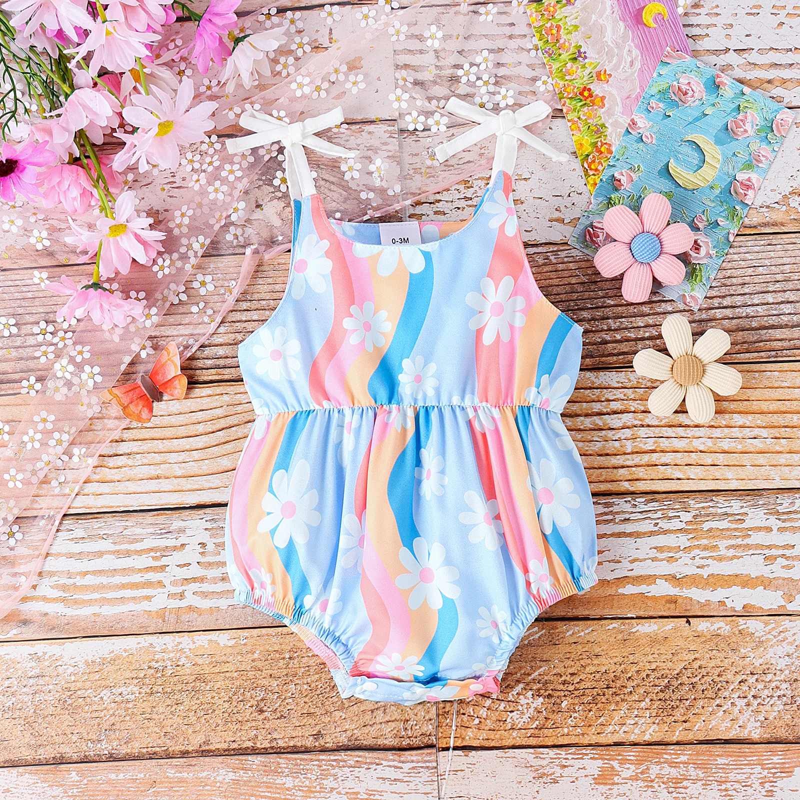 Summer 0-2 Years Old Fashion Trend Cute Comfortable Soft Baby Girl Halter Jumpsuit Print Clear And Good-Looking