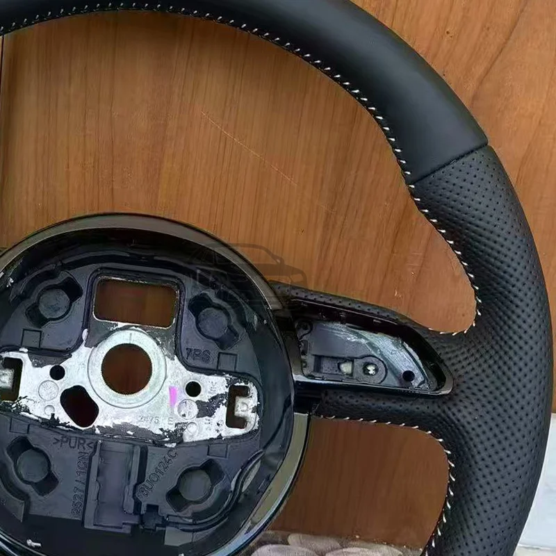 مناسبة لأودي A3 A4 A5 A6 A7 Q3 Q5 Q7 عجلة قيادة شبه مثقبة من الجلد بالكامل عجلة قيادة متحركة مسطحة القاع #5