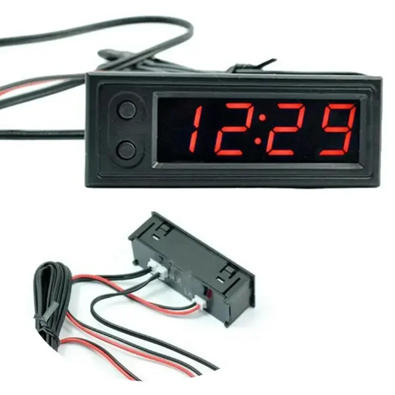 12V 3in1 Vehicle Thermometer Voltmeter Clock LED Digital Voltmeter Panel Meter Red/Blue/Green Car Electromobile Motorcycle