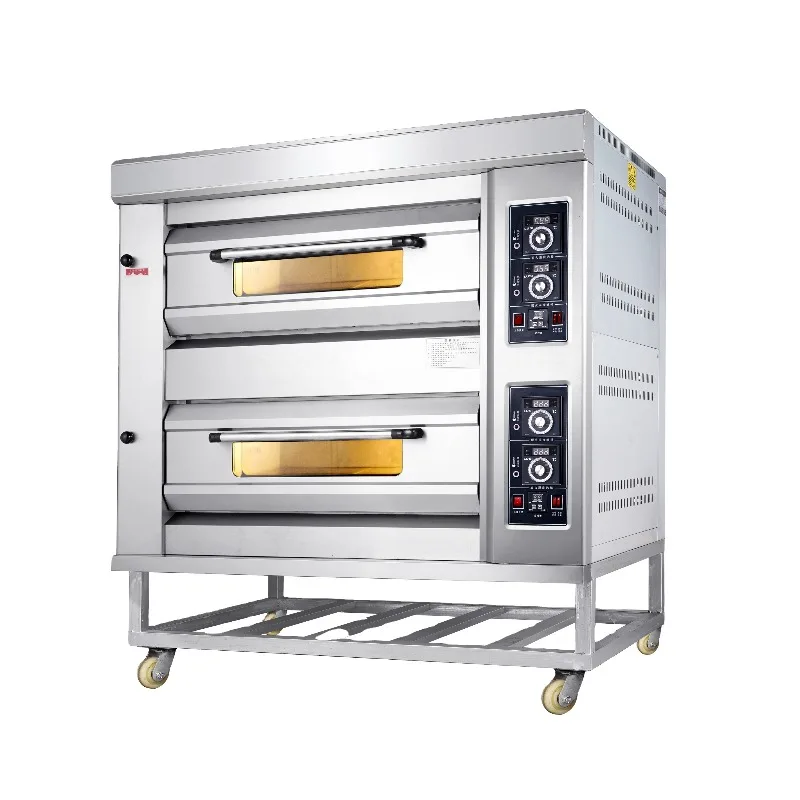 Nuevo horno industrial grande para pizzas a gas, de dos niveles y cuatro bandejas, de acero inoxidable, color acero, equipo para restaurantes, equipo para panaderías