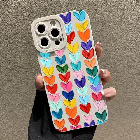 Shockproof Case for Xiaomi Mi 14 13 13T 12 12T 11T 11 Lite 5G Poco X6 M6 X5 F5 X3 Pro 4G Oil Painting Pink Love Heart Soft Cover