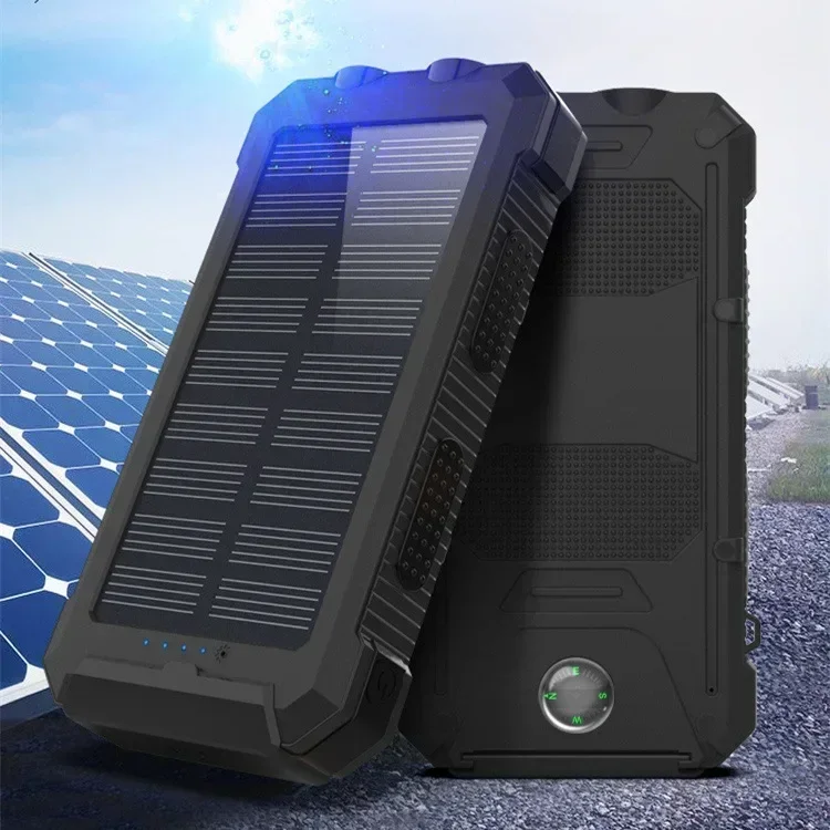 20000 mAh  Rapid Charging Solar Power Outdoor Wild Fishing Camping Large Capacity Backup Power Portable with Compass