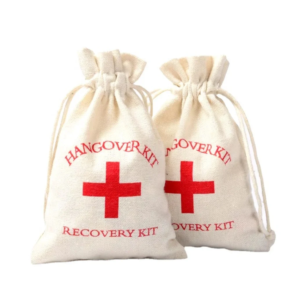 20 pcs Custom Wedding Anti-hangover Kit Hangover Kit Bags Kit resaca for Guests Gift Cotton Linen Kit Event Party Supplies