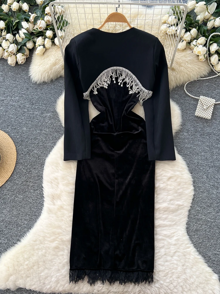 Ele Bla Velluto con finiture in pizzo Avvolgente Cintura in vita Dr con abito con nappa Jaet Set Faion da donna a vita alta Regular Sve Long