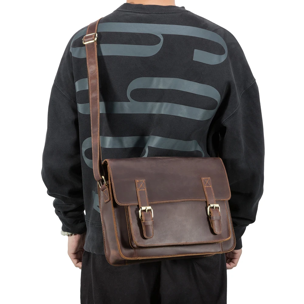 New Crazy Horse Men's Bag Business Retro Cross Shoulder Bag Genuine Leather Men's Crossbody Bag