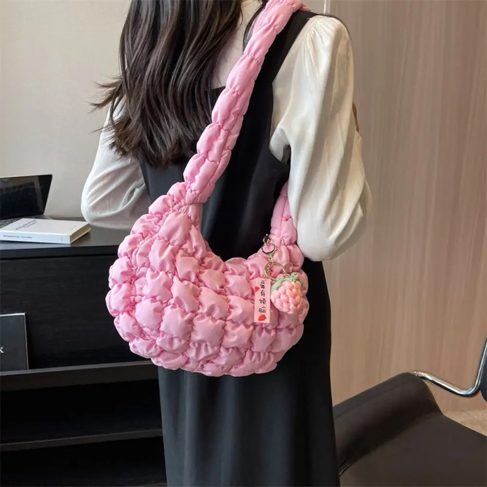 Quilted Padded Crossbody Bag for Women Pleated Bubbles Cloud Shoulder Bags Large Ruched Bucket Tote Bag for Women Handbags 2024