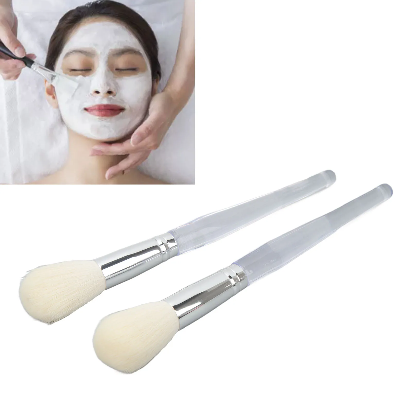2 Pack Face Mask Brush Applicator Clear Handle Cosmetics Beauty Tools Clay Mud Mask Applicator Brush Soft Brush Hair