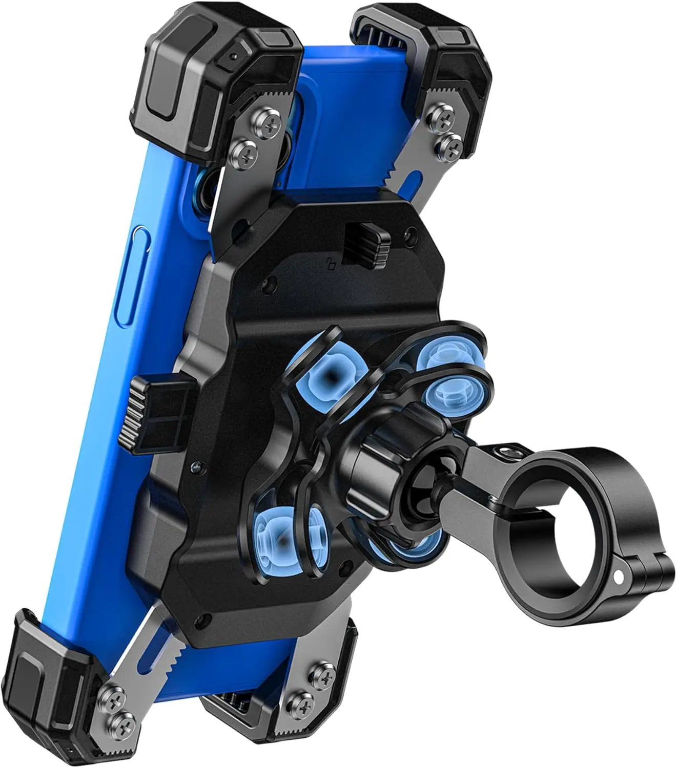 

Motorcycle Phone Mount with Vibration Dampener, Quick Lock Holder for 5.5-7.2" Phones, Aluminum Alloy Base