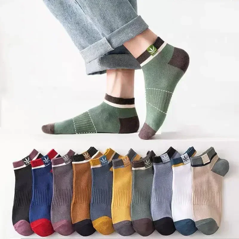 Fashion Ins For And Summer Block Cotton Thin Breathable Socks Sports Color 5pairs Men's Business Sweat-absorbing