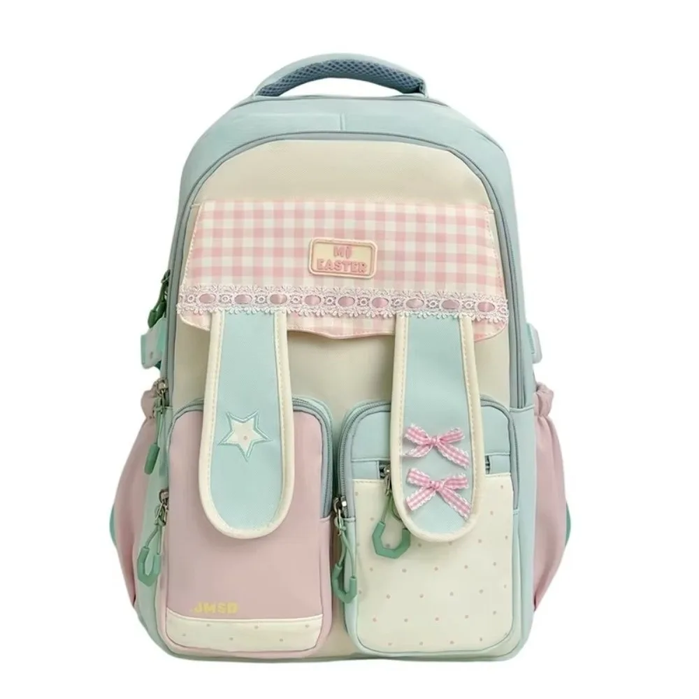 New Lace Detail Bunny Ear Backpack Bunny Ear Large Capacity School Bag Lightweight Sweet Style Travel Bag Student Use