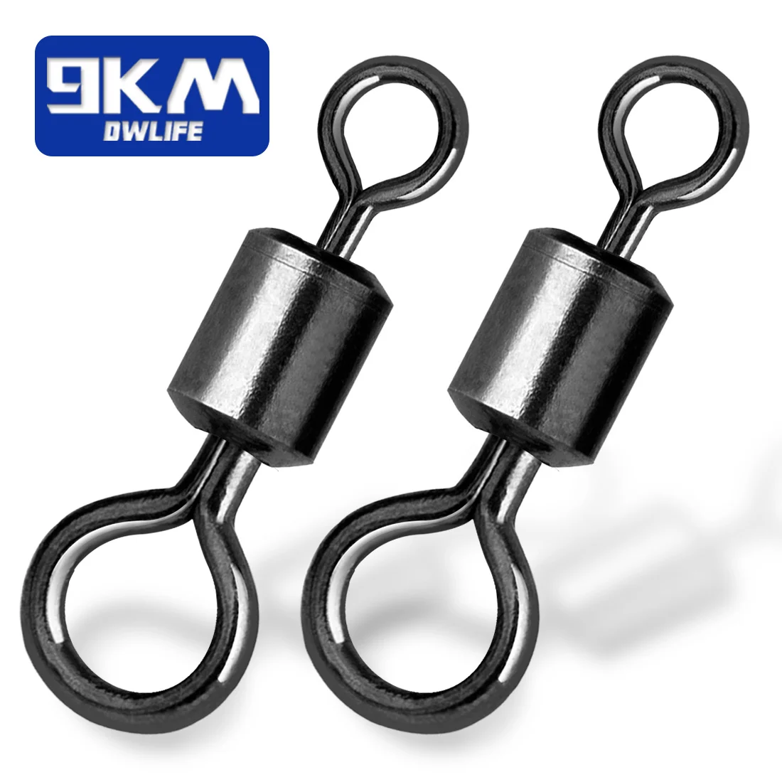 9KM Carp Fishing Swivel 30~60Pcs Big Eye Swivels Matt Black Carp Fishing Terminal Tackles Rolling Swivel Solid Rings Connector