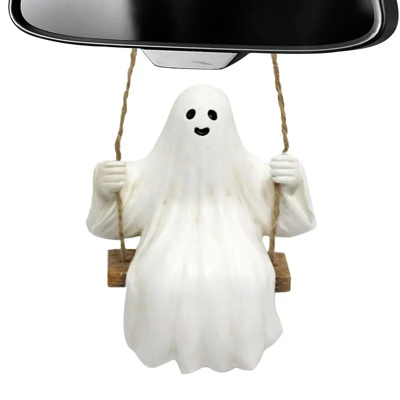 Ghost Car Ornament Swing Pendant Car Ornament Cute Car Decor Rearview Mirrors Decor Swinging Ghost Car Pendant Resin Halloween