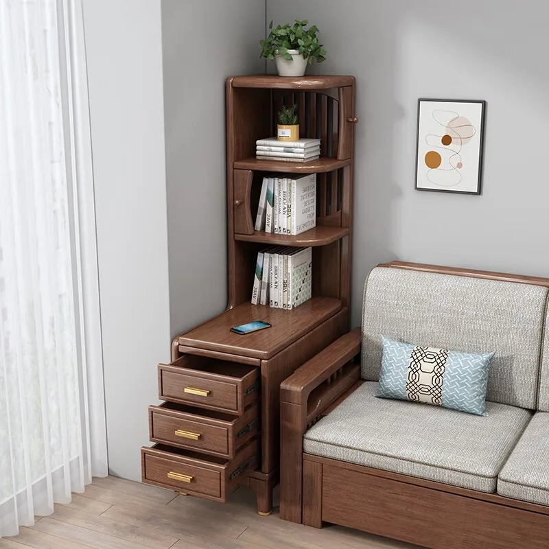 New Chinese solid wood sofa sideboard, walnut side cabinet, living room side table, bookcase, corner storage, corner storage cab