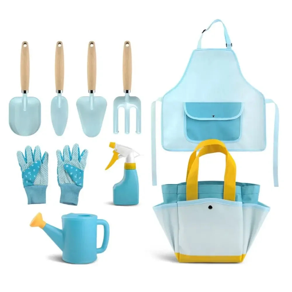 Sand Playing Candy Color Kids Garden Tool Set Shovel Trowel Children Planting Tool Kit Apron Fork Kids Garden Toys Girls