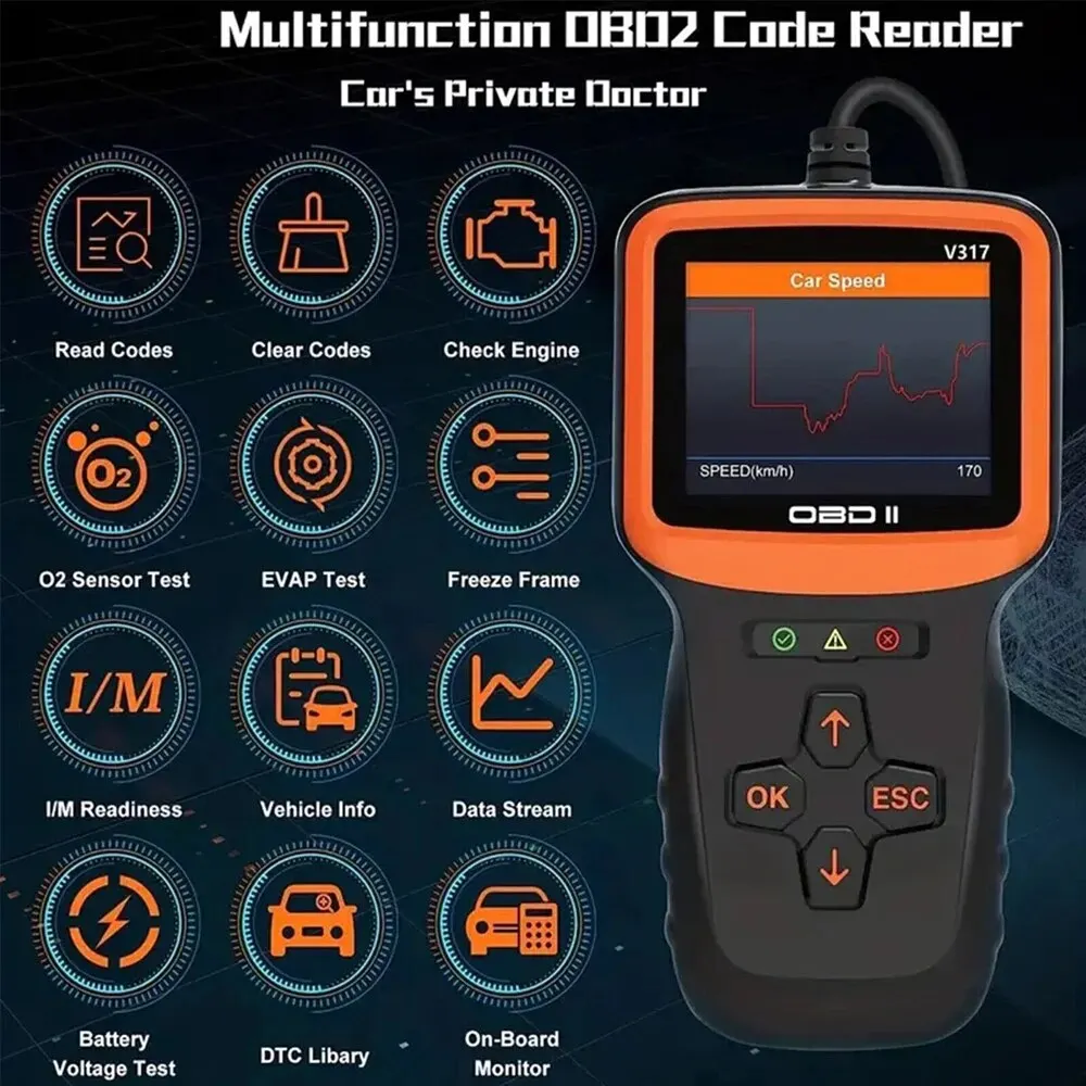 Автомобильный диагностический сканер V317, диагностический прибор OBD2 с цветным экраном