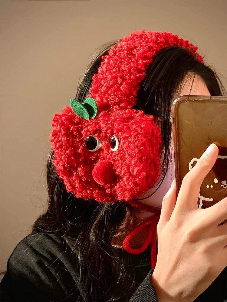 

Anime Love and Deepspace Caleb Cosplay Fluffy Red Apple Earshield Earmuff Cartoon Earflap Ear-muff Earmuffs Adorn Xmas Gift
