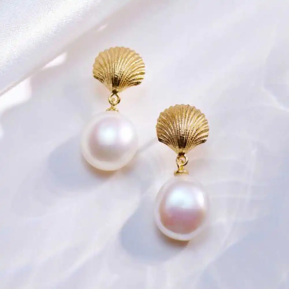 

Flawless 10-11MM freshwater Baroque pearl earrings 18K Bridal Wedding Men Anniversary Casual Formal Women Art Handmade Silver