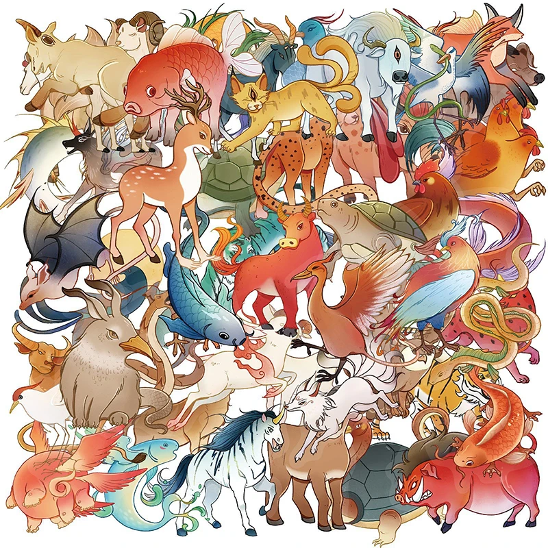 50PCS Pegatinas de Graffiti de Criaturas Legendarias Orientales para Cuadernos, Papelería, Guitarras, Cascos, Decoración Autoadhesiva de PET, Juguetes