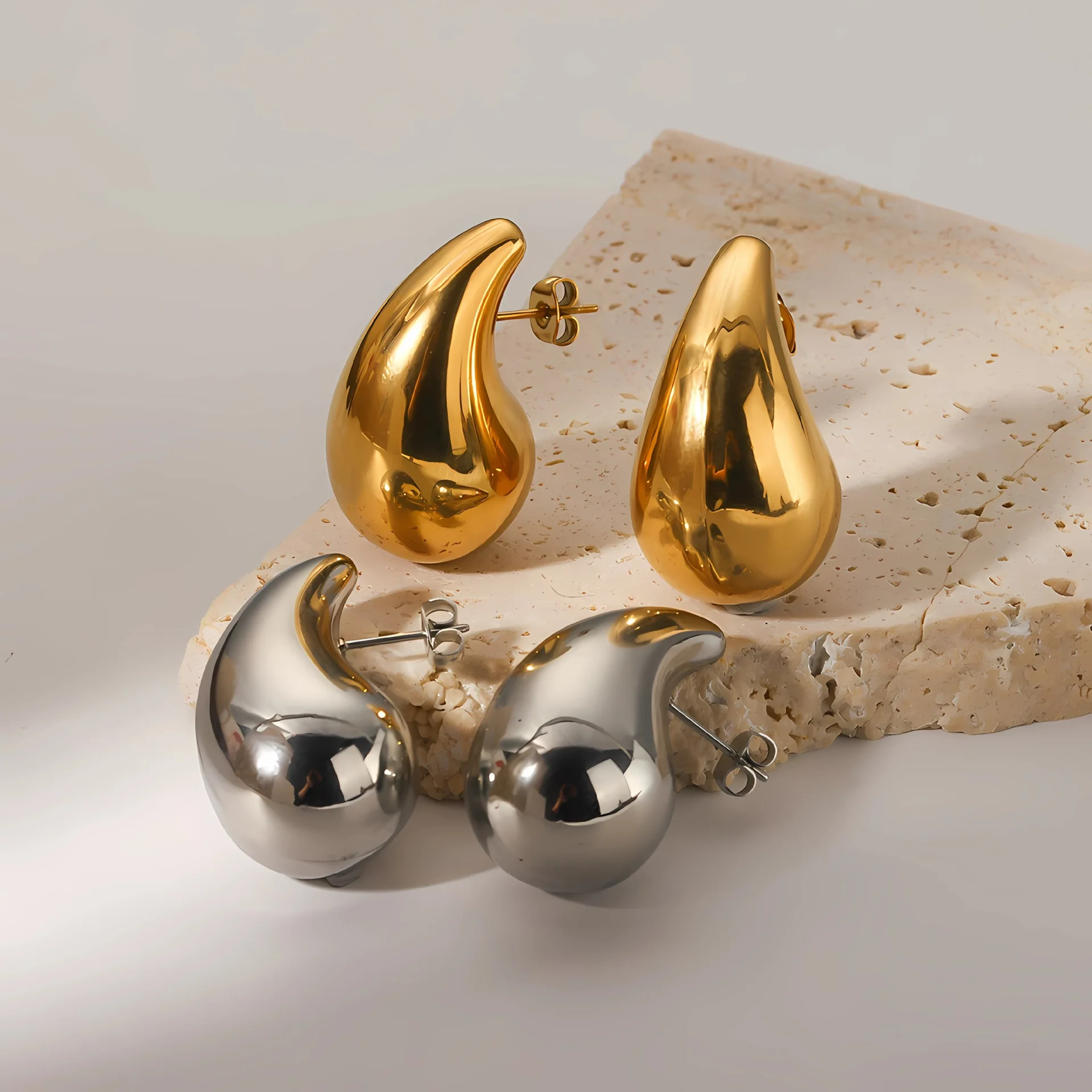 European and American hot-selling high-end chubby hollow water drop earrings stainless steel earrings 18k gold geometric earr... image 4