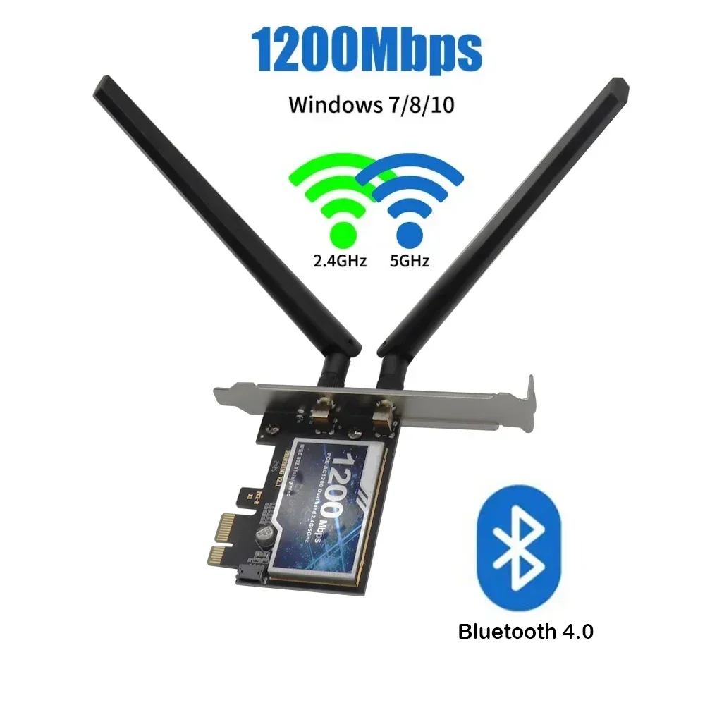 

Сетевая карта Wi-Fi 5, беспроводной адаптер AC1200, 2,4 ГГц/5 ГГц, 802.11AC для Bluetooth 4,2, настольного компьютера, Windows 7/8/10/11