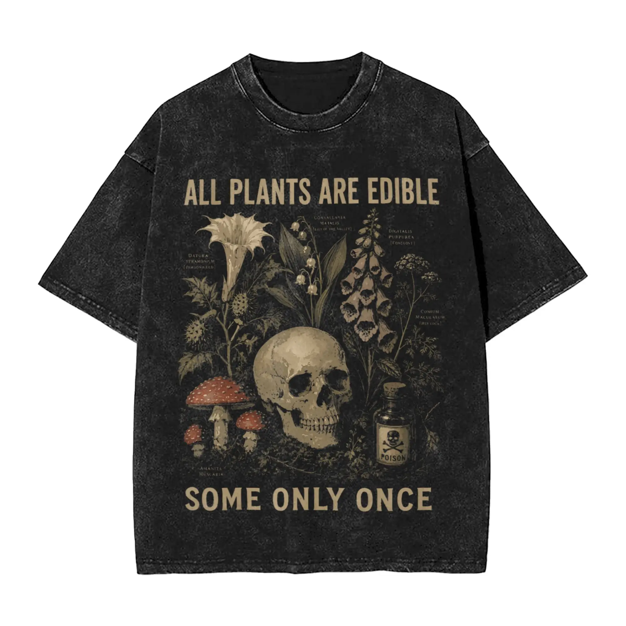 Botany Shirt All Plants are Edible Some Only Once Washed T-Shirt Men Cotton T-Shirts Summer O Neck Tee Shirt Oversized Clothes