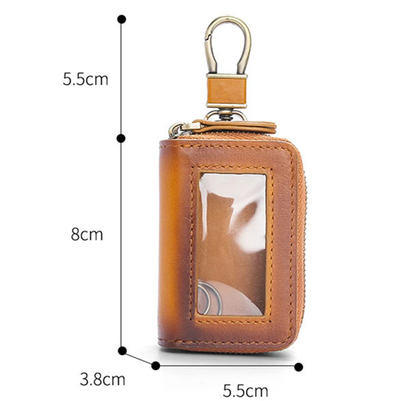 Genuine Leather Vintage Car Key Holder Multifunction Men Key Case Coin Wallet Transparent Small Money Bag Storage Bags