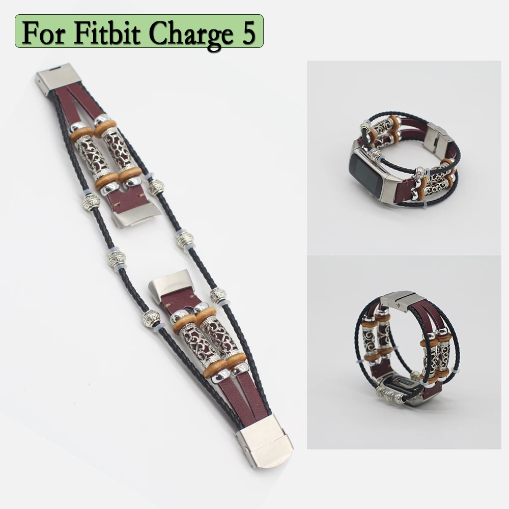 Ethnic Retro Band For Fitbit Charge 5 DIY Element Replacement Wristband Strap Watch Protective Accessories