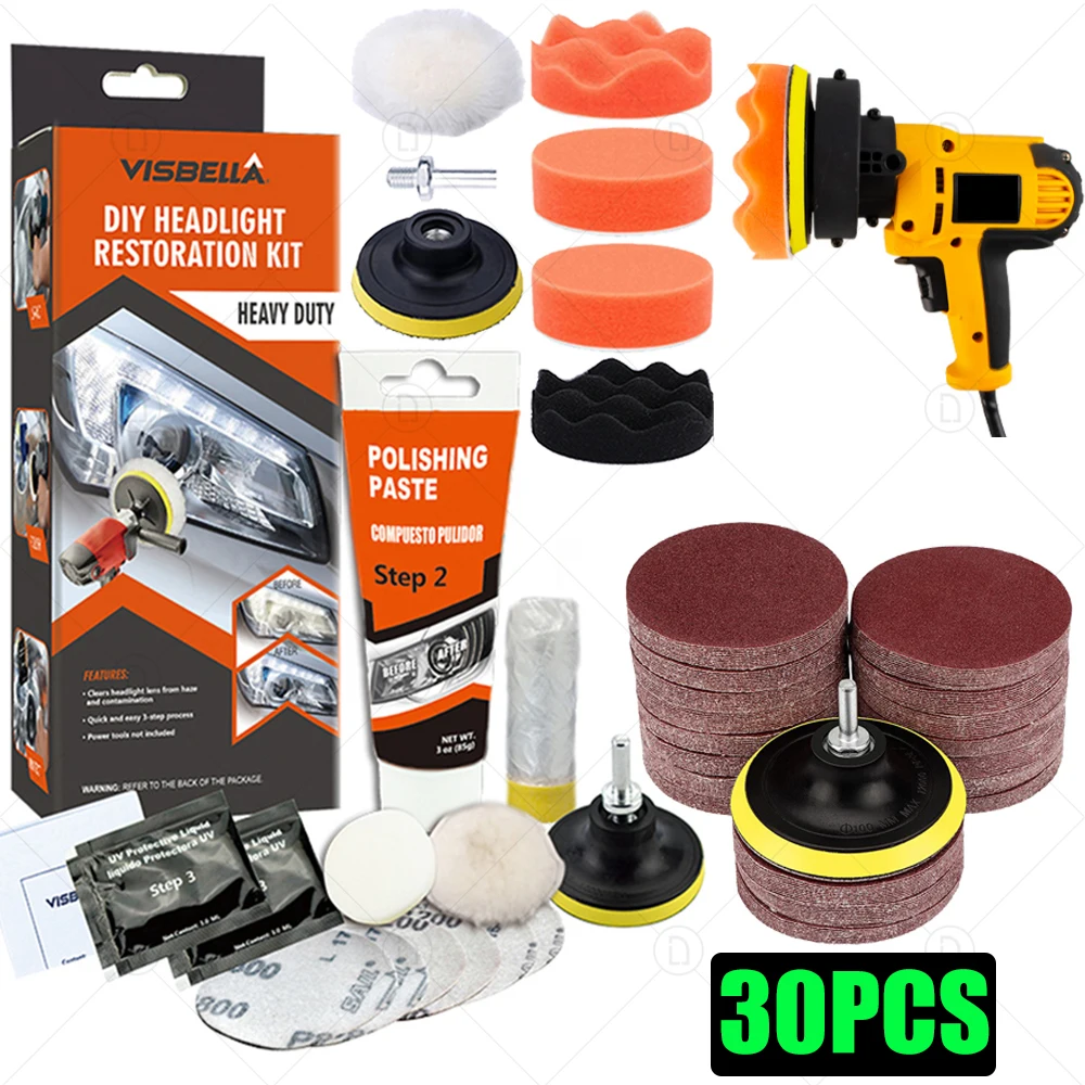 Headlights Restoration Kit Car Headlight Polisher Restorer Polishing  Chemical Polishing Paste Kit Auto Headlamps Wax Sanding