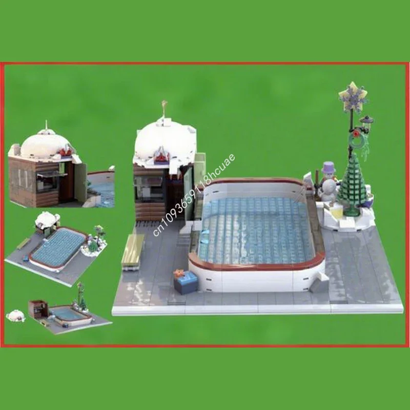 535 stücke MOC Stadt Skate Eislaufen Rink Frohe Feiertage Weihnachten Bausteine Weihnachten Geschenk Eltern Kind Hände Auf Montage