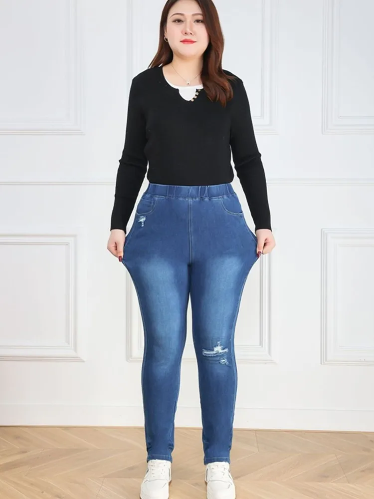 Vrouwen Jeans Slim Fit Gescheurde Broek Plus Size 9XL 8XL 7XL Potlood Uitgerekt Vrouwelijke Bekrast Oversized Hoge Taille Denim Broek