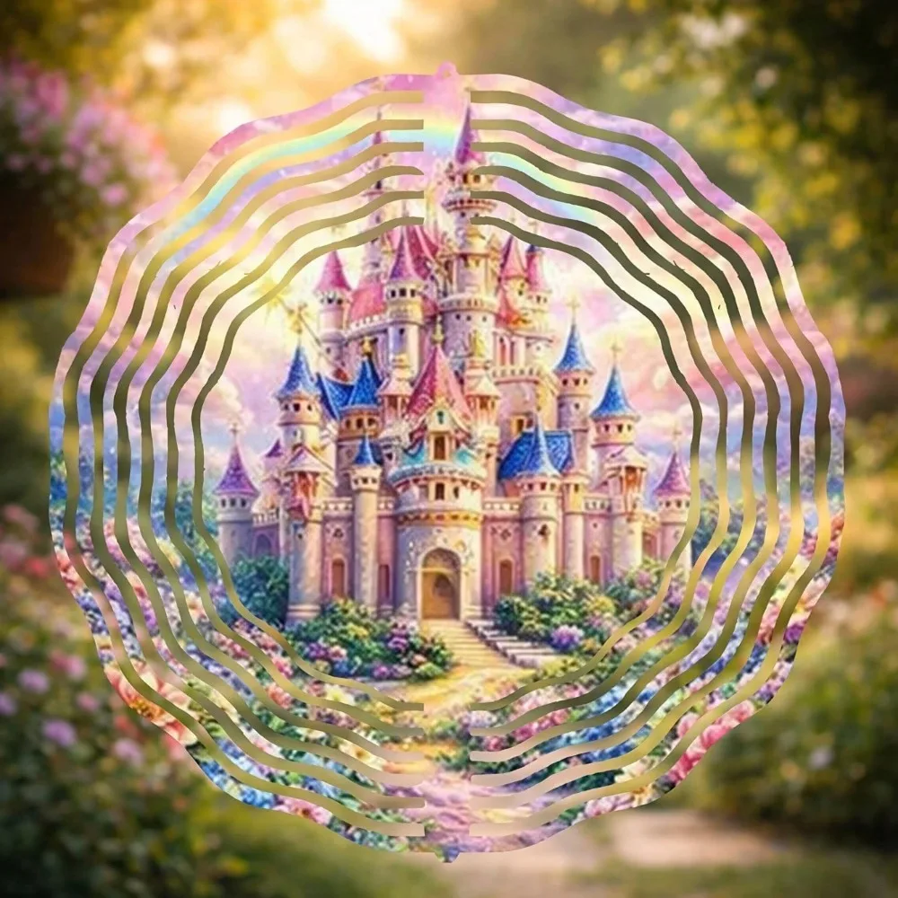 CIFBUY Metal Wind Chimes Garden Decor Rainbow Castle 360 Degree Spinning Anti Rust Waterproof Iron Ornament Yard Art Patio Gift