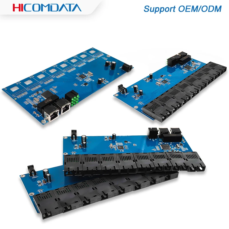 SM 10/100Mdps przejściówka Ethernet do Fiber konwerter transmisji 8 Port światłowodowy 2 RJ45 Transceiver światłowodowy 40KM SC Port Pcba