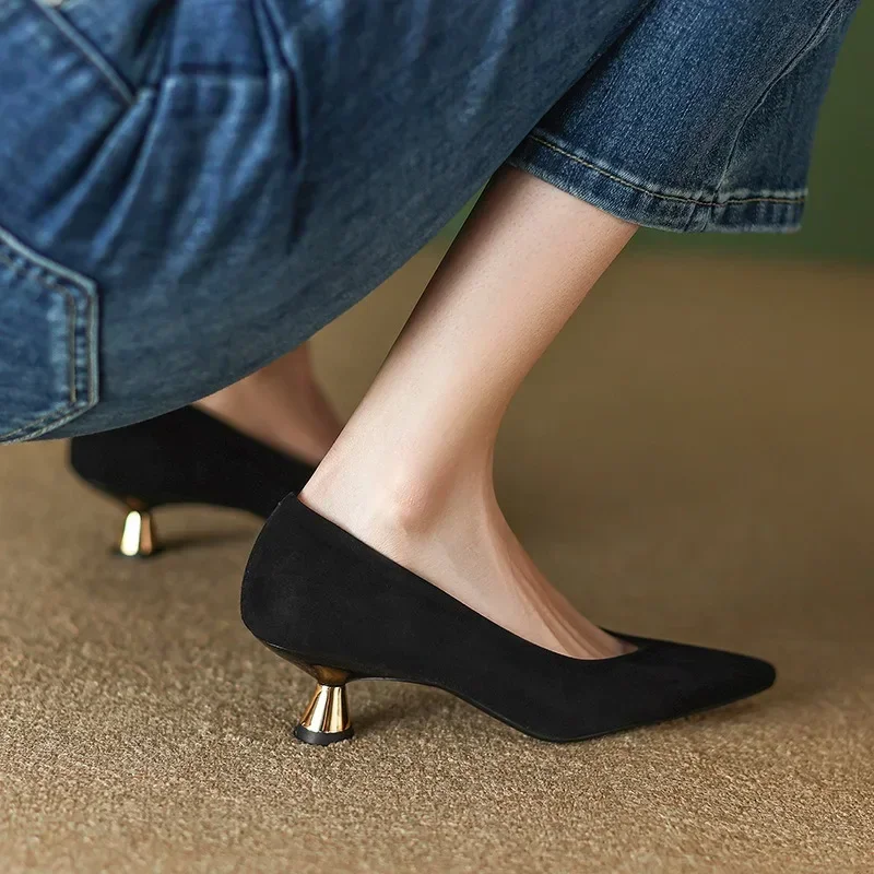 Suede Leather Women Shoes 2023 Spring Elegent Women Pumps Pointed Toe Thin Heel High Heels Leopord Handmade Shoes Zapatos Mujer