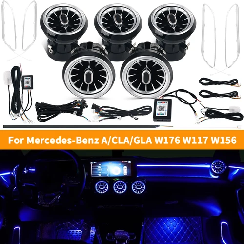 Luces ambientales de 12/64 colores para mercedes-benz A/CLA/GLA W176 W117 W156, boquilla de turbina de ventilación LED para coche, lámpara decorativa, aplicación de 12V