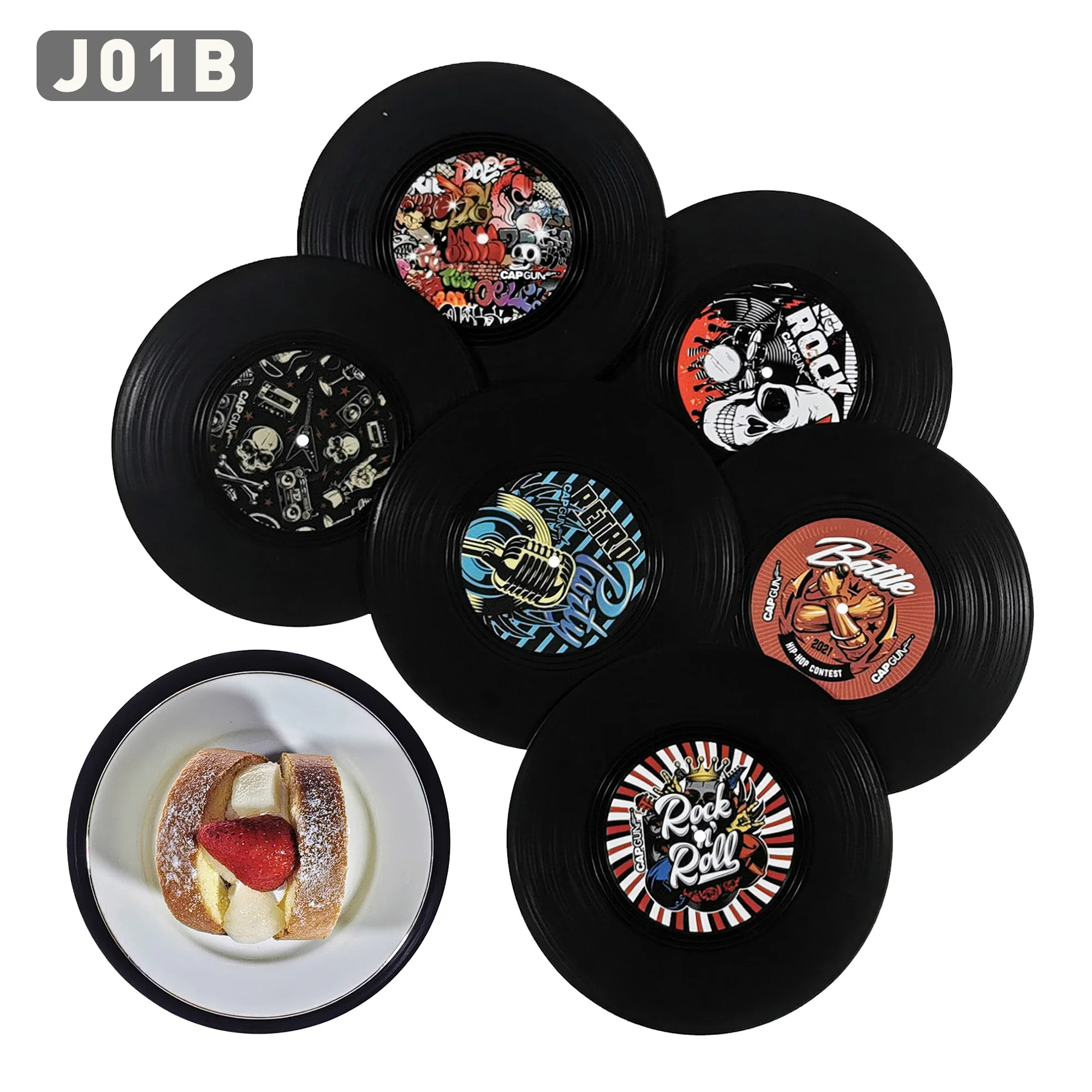 6pcs Vinyl Record Table Mats Drink Coaster Hip Hop Table Placemats Heat-resistant Nonslip Pads Home Decor Creative Cup Coaster